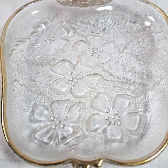 Hazel-Atlas Mid-Century Modern Clear Glass Apple Plate 22K Gold Trim 1950s MCM - Picture 2 of 8
